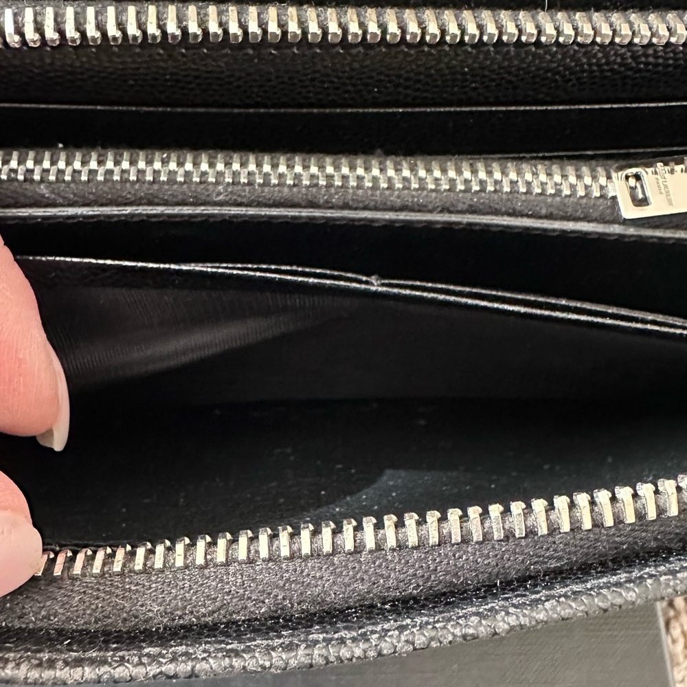 Authentic Saint Laurent Studded Zip Around Wallet Grain de Poudre Black Silver - Picture 9 of 14